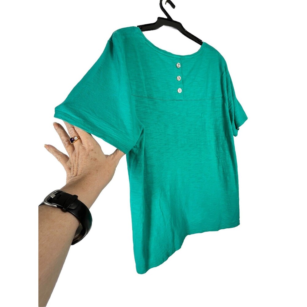 Chicos Button Back Tailored Sea Blue Top L 2